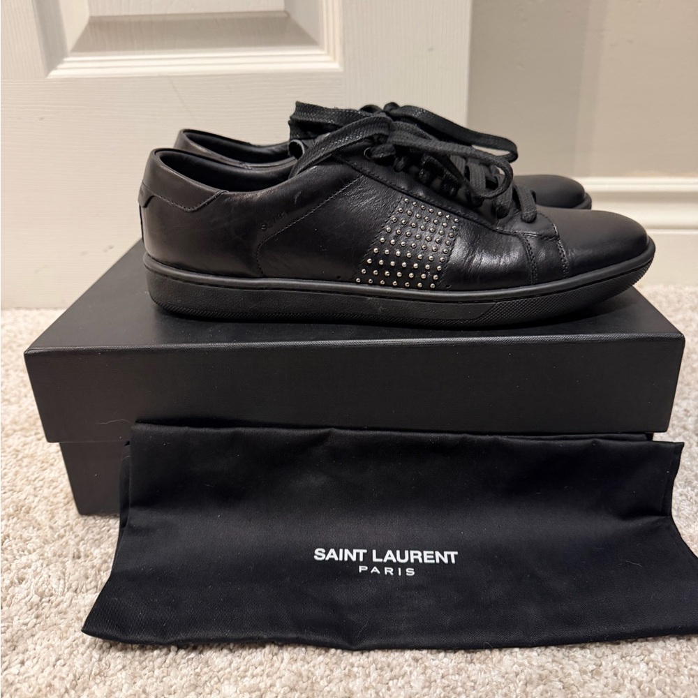 Saint Laurent (YSL) Black Leather Studded Sneakers size 7 - Picture 4 of 15